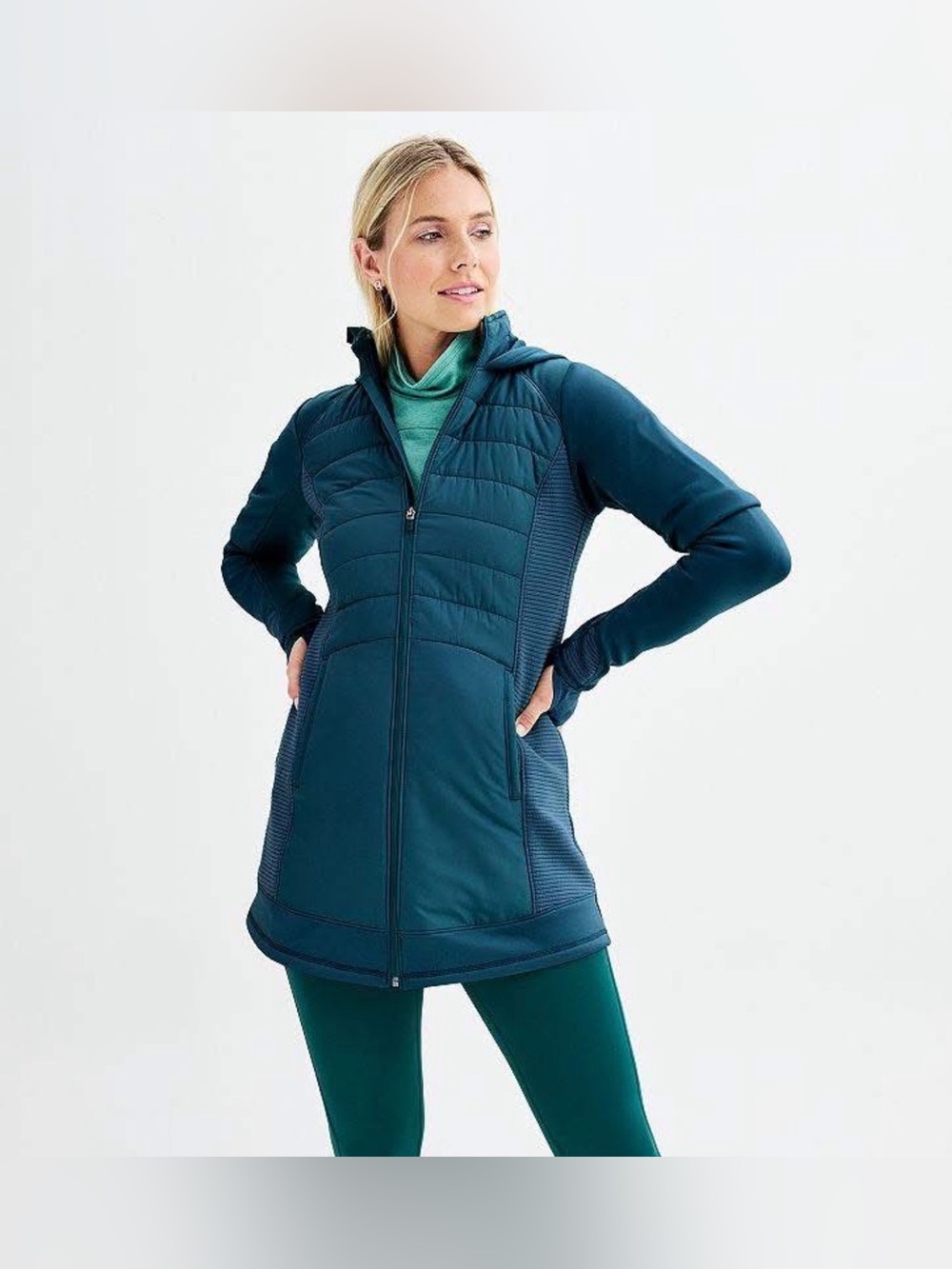 Tek Gear Women's Blue crayon Hooded Mixed Media Long Jacket